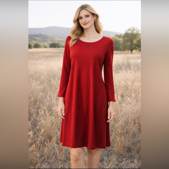 Eileen Fisher Dresses & Skirts - Eileen Fisher Trapeze Dress Red Small Long Sleeve Stretch Washable